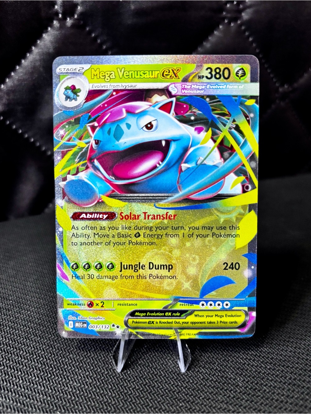 Pokemon Mega Venusaur EX Holographic Card - Blue / Green / Pink